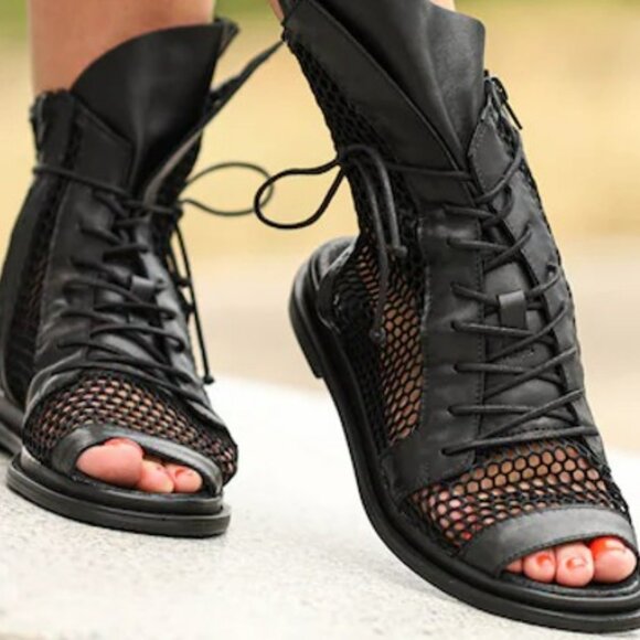 SOLD......Black Gothic Leather/Lace Bootie Sandal | SIZE 9 .......SOLD - Picture 1 of 4